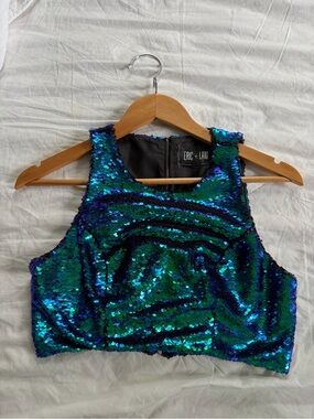 Eric + Lani Blue Green Sequin Crop Top - Women Skirt Set